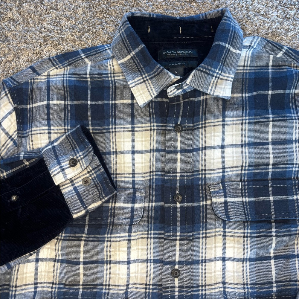 Banana Republic organic cotton plaid shirt with corduroy accents